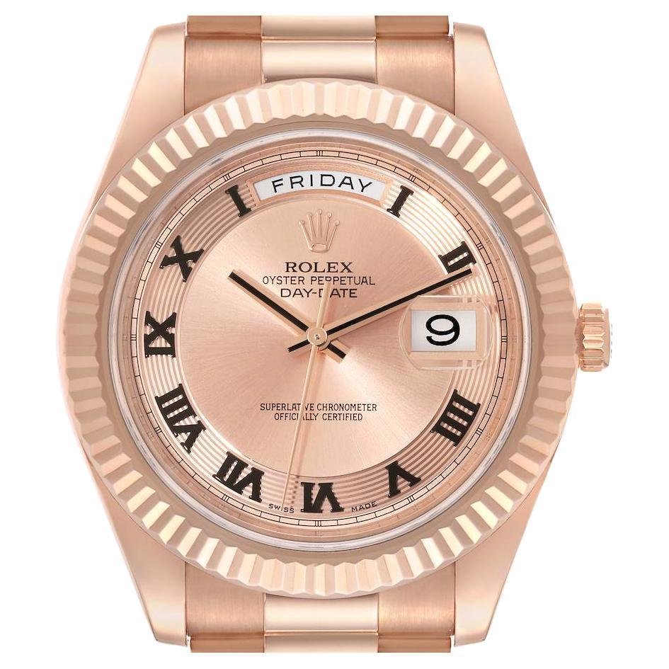 Rolex Day-Date II Everose Concentric Roman Dial Rose Gold Watch 218235 Box Card For Sale