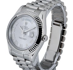Rolex Day-Date II Herren 18 Karat Weißgold Silber römisches Zifferblatt B&P 218239