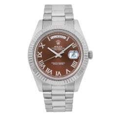 Rolex Day-Date II President 18K White Gold Bronze Havana Roman Dial Watch 218239