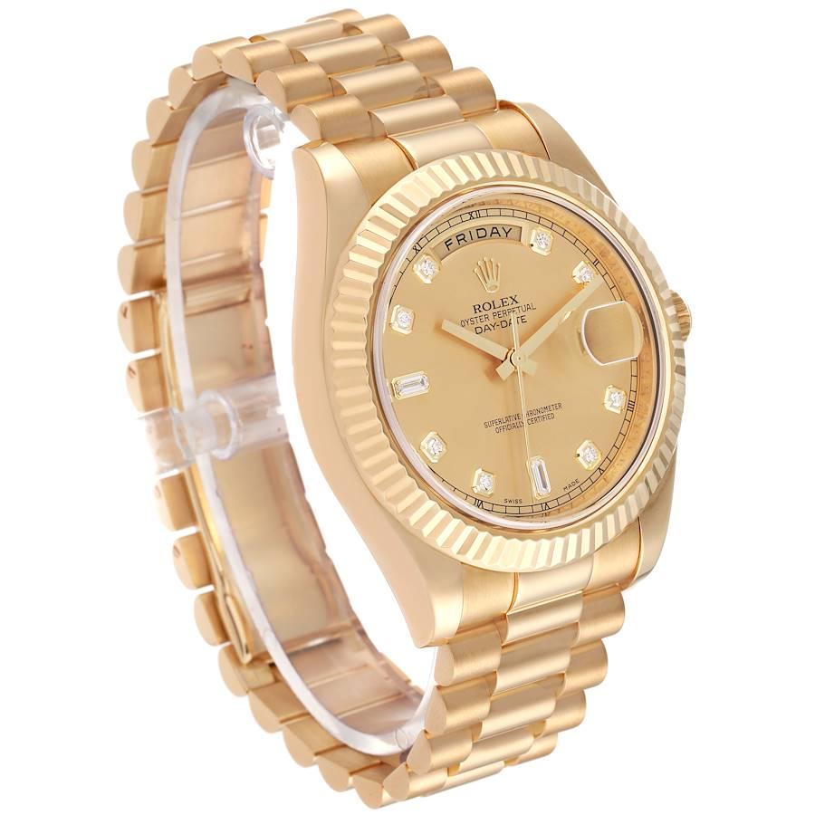 Rolex Day-Date II President 41 Yellow Gold Diamond Mens Watch 218238 Box Card In Excellent Condition For Sale In Atlanta, GA
