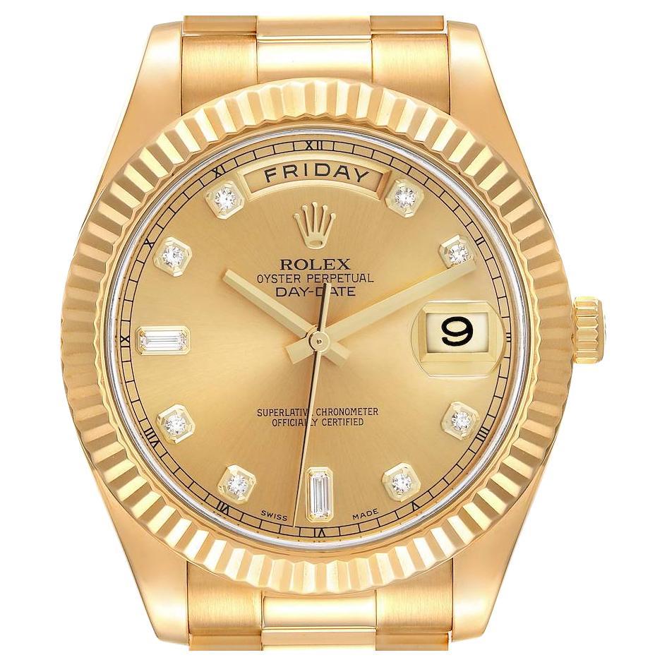 Rolex Day-Date II President 41 Yellow Gold Diamond Mens Watch 218238 Box Card For Sale