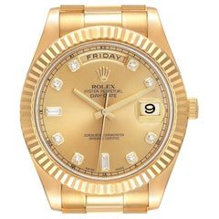 Rolex Day-Date II President 41 Yellow Gold Diamond Mens Watch 218238 Box Card