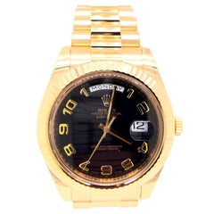 Rolex Day-Date II President Yellow Gold Black Wave Dial Face Watch 218238