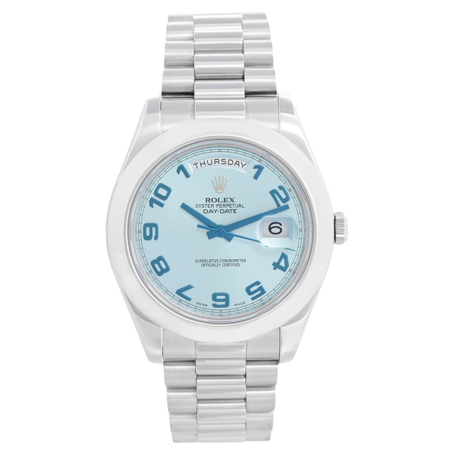 Rolex Day-Date II President Men's Platinum Watch Glacier Blue Dial 218206