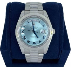 Rolex Day-Date II President Platinum Ice Blue Concentric 41mm Watch B/P V 218206