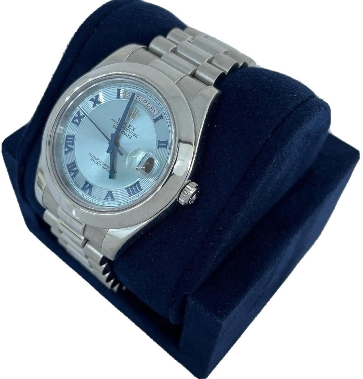 Men's Rolex Day-Date II President Platinum Ice Blue Concentric 41mm Watch B/P V 218206 For Sale