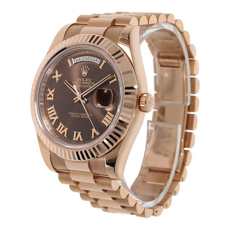 Rolex Day-Date II Rose Gold Chocolate Roman Dial Watch ...