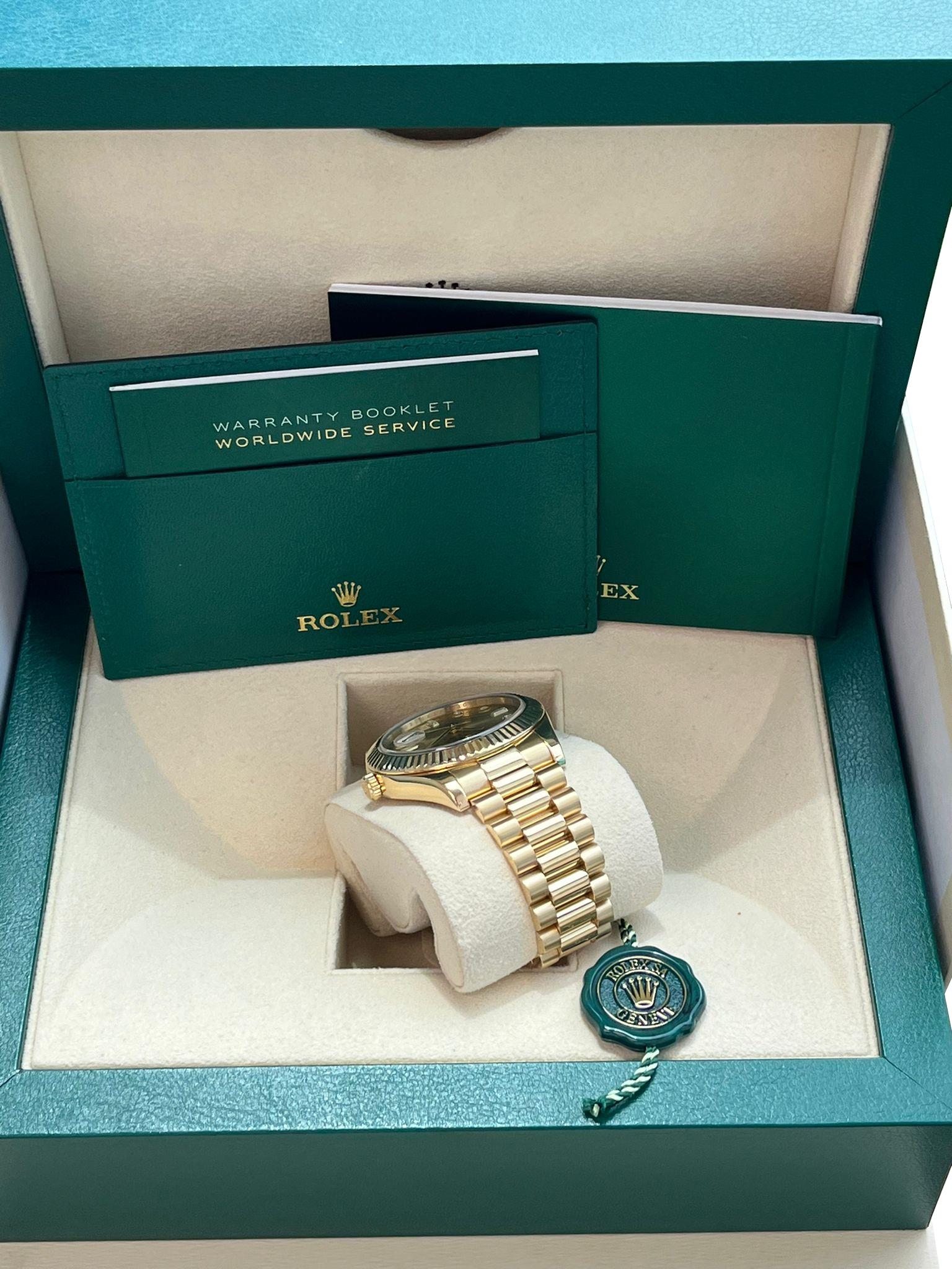 Rolex Day-Date II Yellow Gold Fluted Bezel Champagne Diamond Dial Watch 218238 For Sale 8
