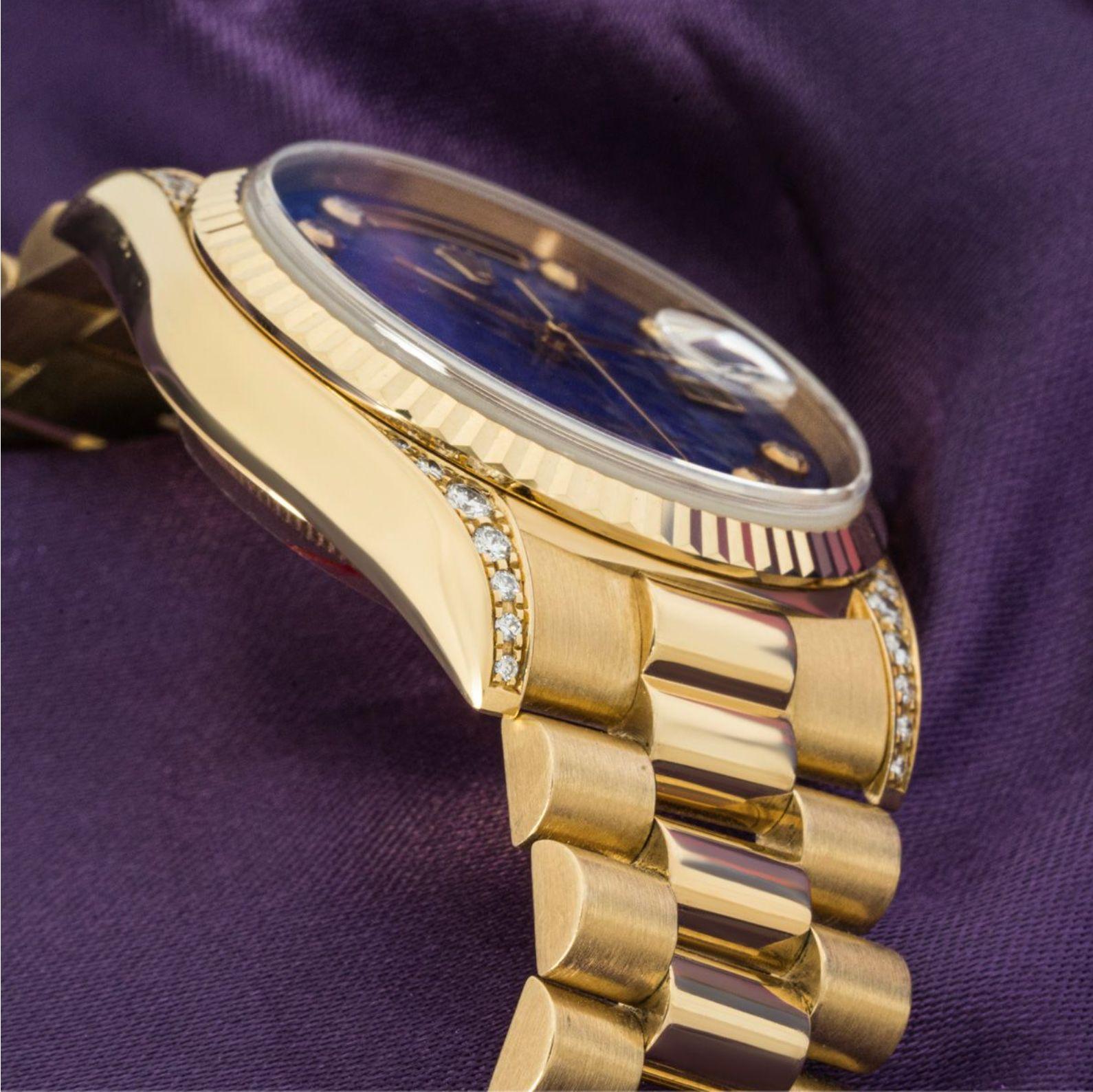 Round Cut Rolex Day-Date Lapis Lazuli Pyramid Diamond Dial 18338