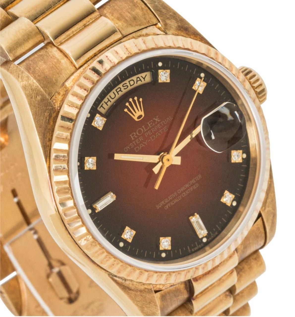 Rolex Day-Date Maroon Vinette Diamond Dial 18238 Watch In Excellent Condition In London, GB