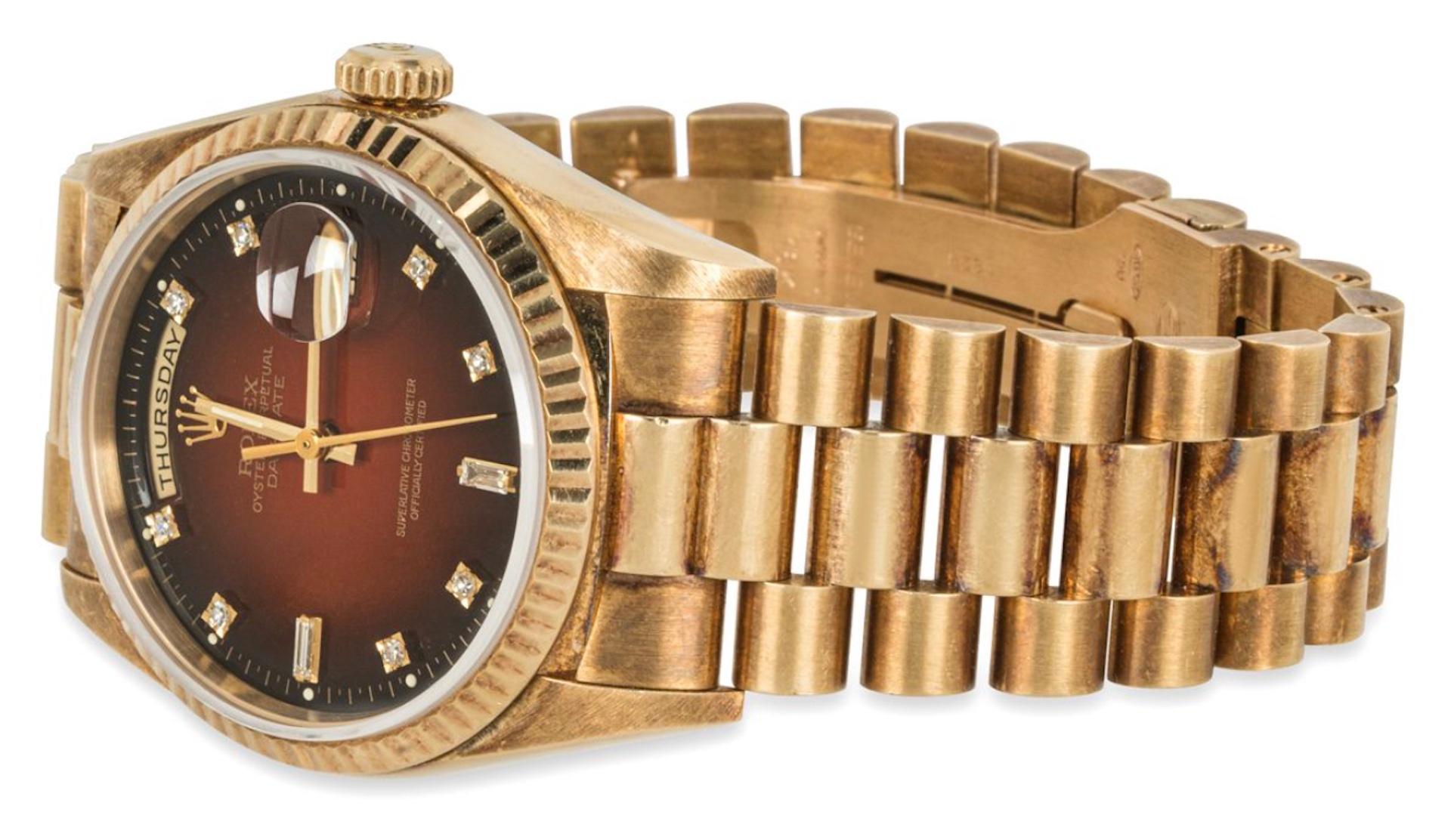 Men's Rolex Day-Date Maroon Vinette Diamond Dial 18238 Watch