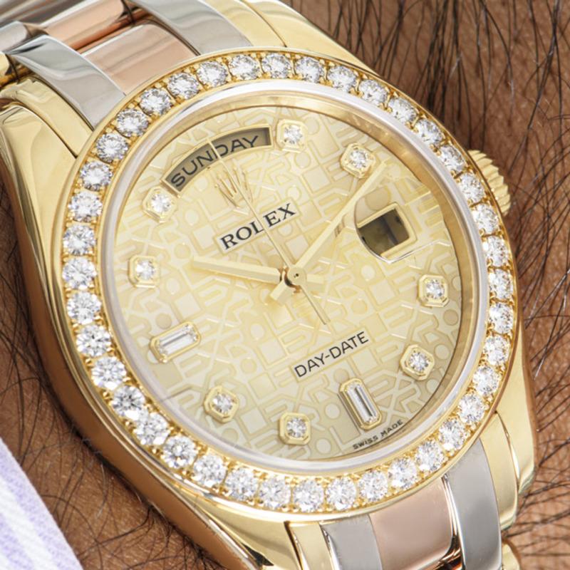 Men's Rolex Day-Date Masterpiece Pearlmaster Diamond Set Watch For Sale