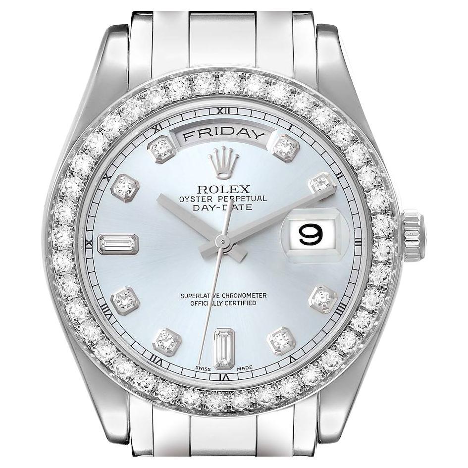 Rolex Day-Date Masterpiece Platinum Ice Blue Diamond Watch 18946 Box Papers