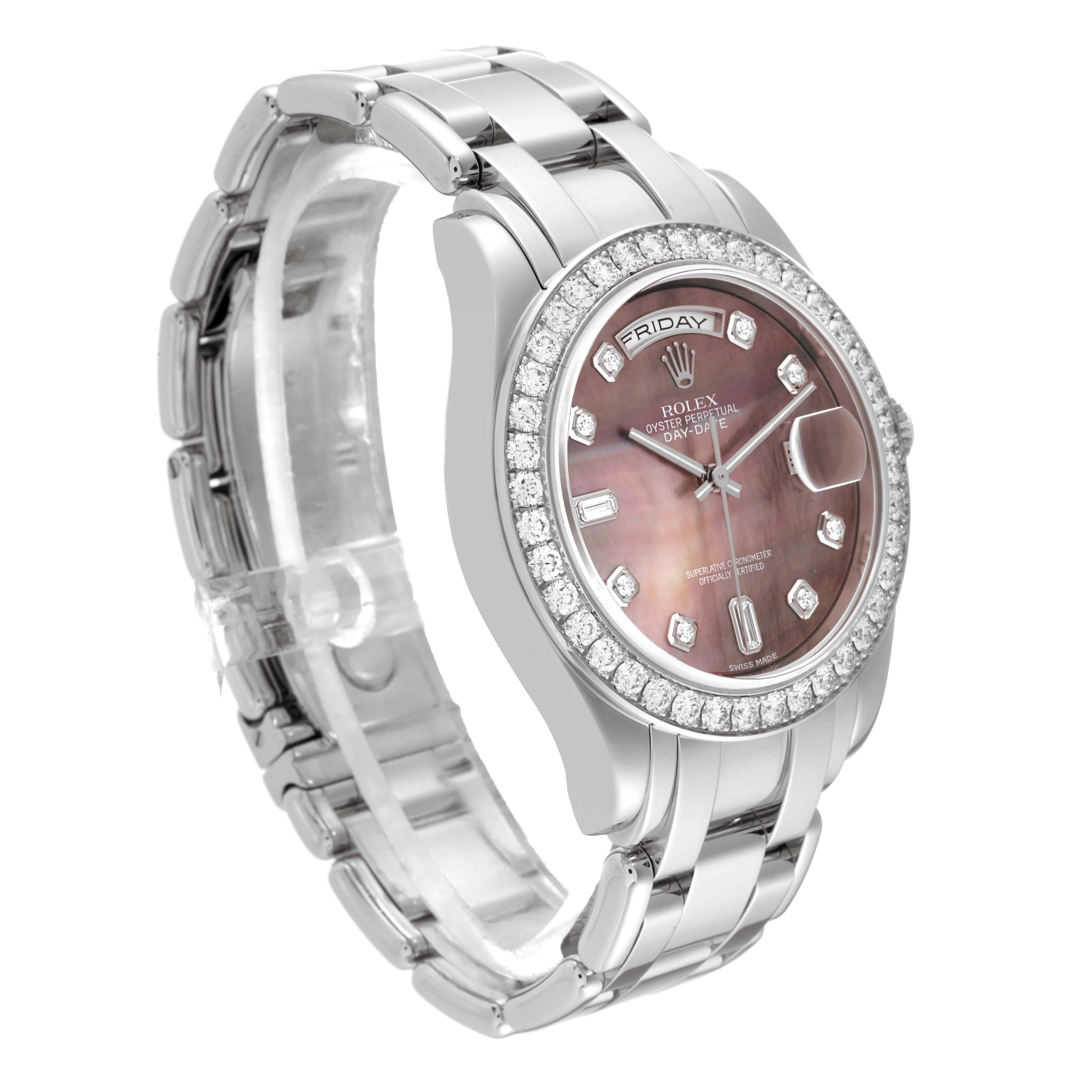 Men's Rolex Day-Date Masterpiece Platinum Mother of Pearl Diamond Mens Watch 18946 For Sale