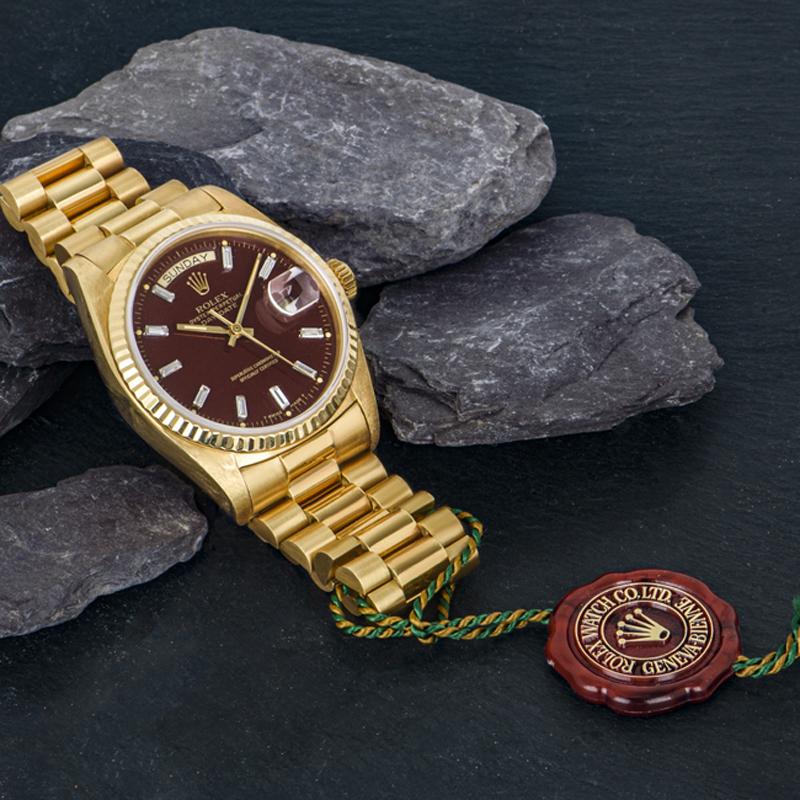 Rolex Day-Date NOS Rare Oxblood Stella Dial 18038 For Sale 1
