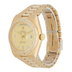 Rolex Day Date Oysterquartz 19018 18K Yellow Gold Diamond Dial Men's Watch