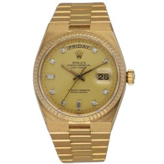 Vintage Rolex Day Date Oysterquartz 19018 18K Yellow Gold Diamond Dial Men's Watch
