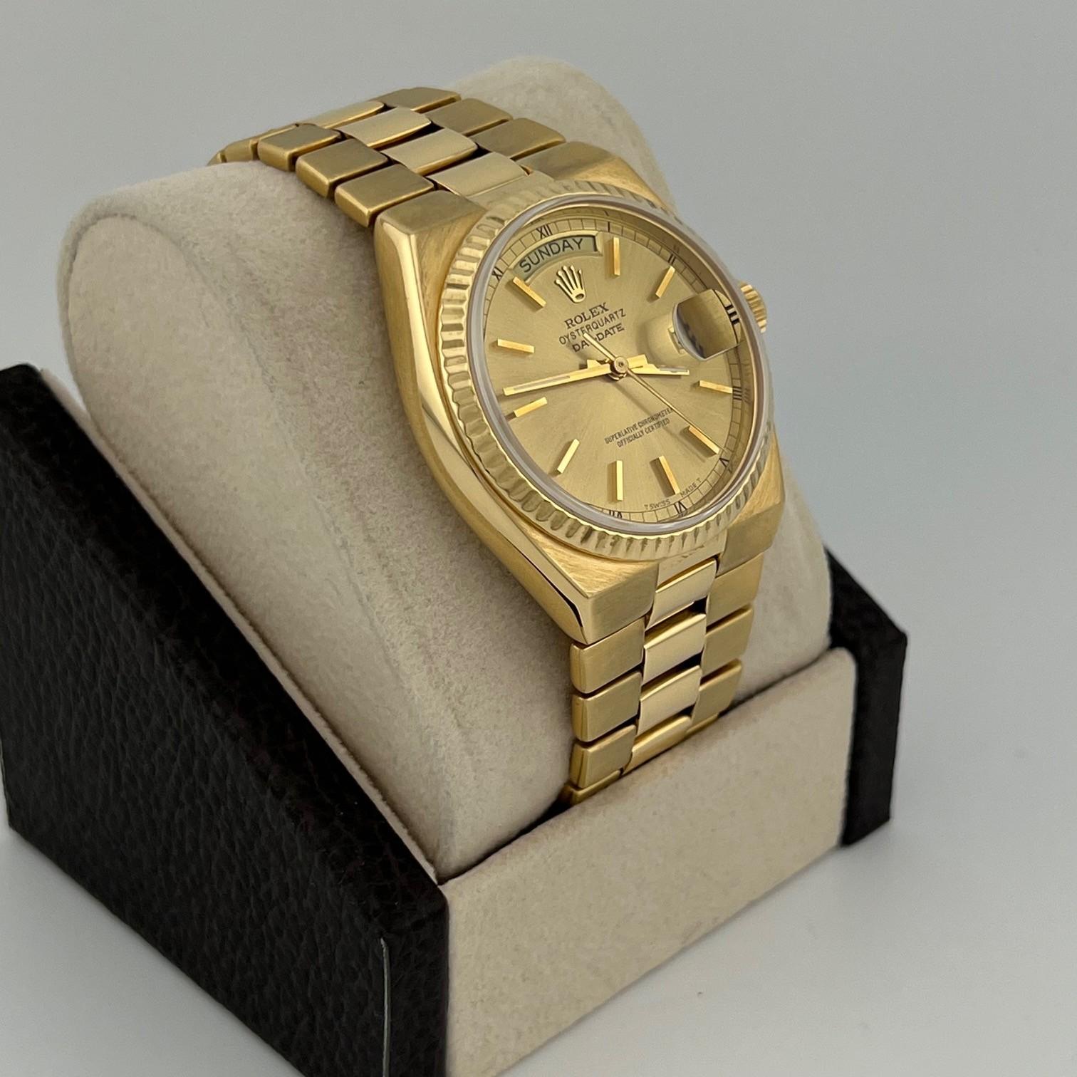 Rolex Day Date Oysterquartz 19018 36mm Champagne Dial 18K Yellow Gold ...