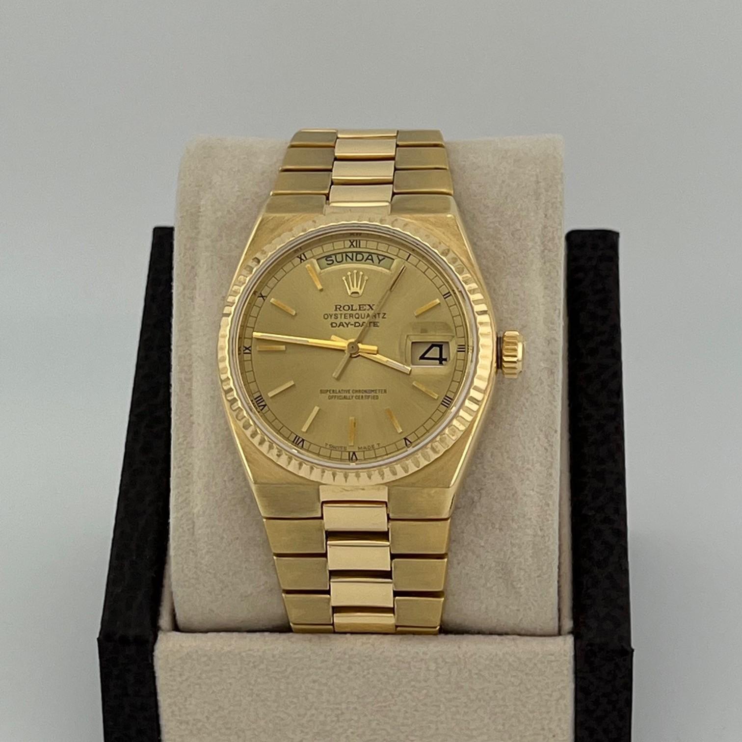 Rolex Day Date Oysterquartz 19018 36mm Champagne Dial 18K Yellow Gold ...