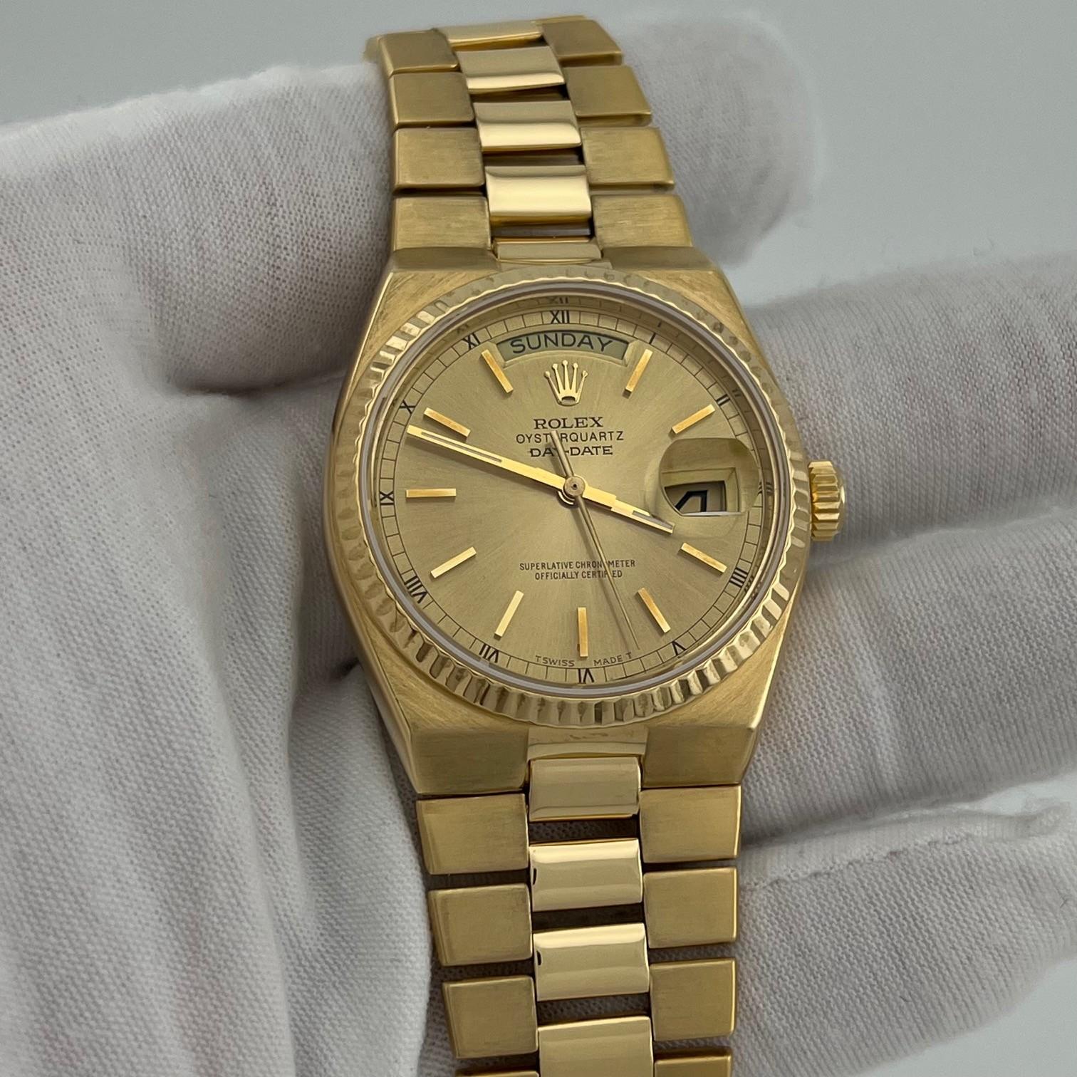 Rolex Day Date Oysterquartz 19018 36mm Champagne Dial 18K Yellow Gold ...