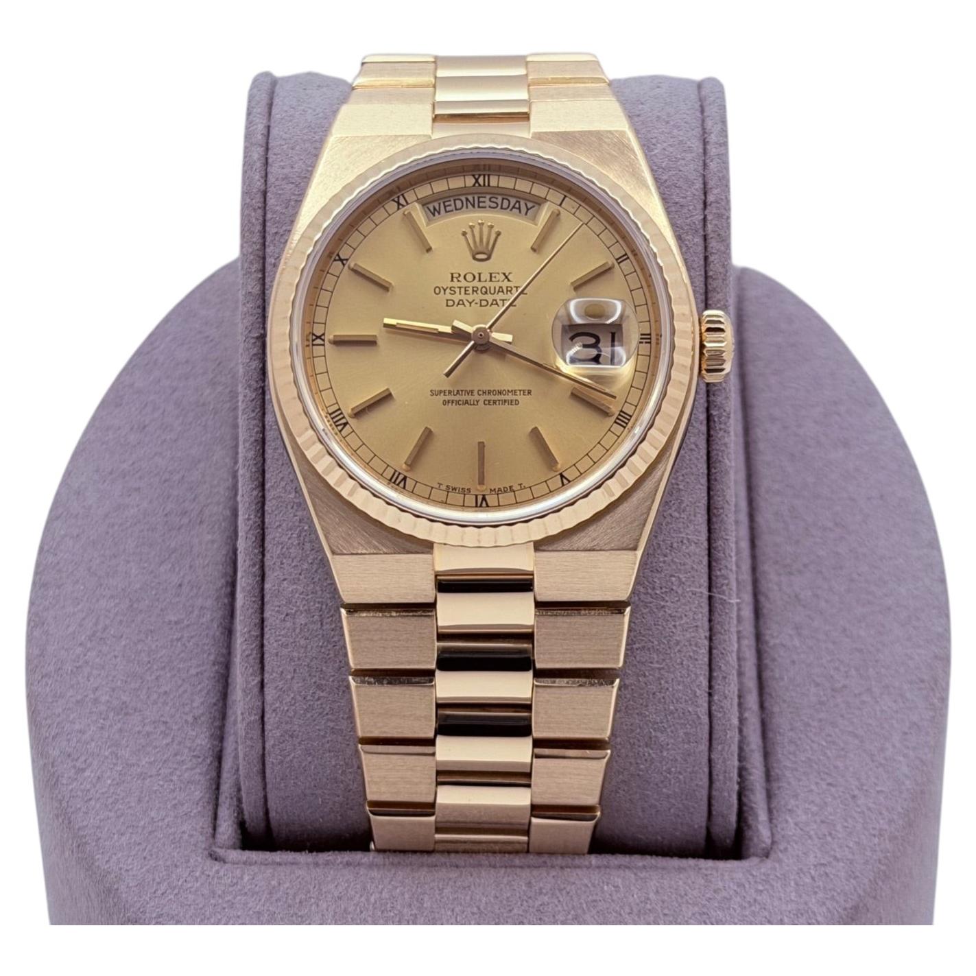 Rolex Day Date Oysterquartz 19018 36mm Esfera Champán Oro Amarillo 18k en venta