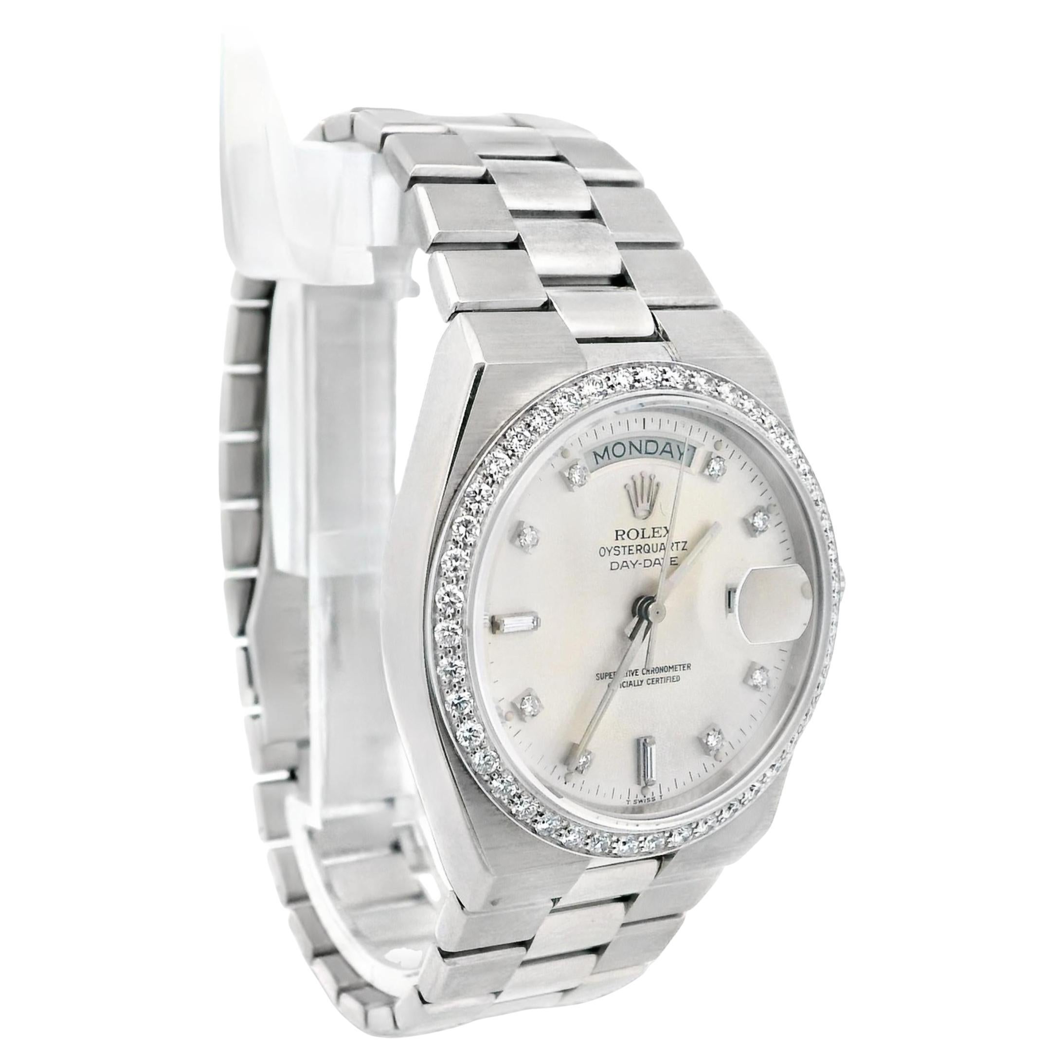 Rolex Day Date Oysterquartz 19049A 18K White Gold Diamond Bezel