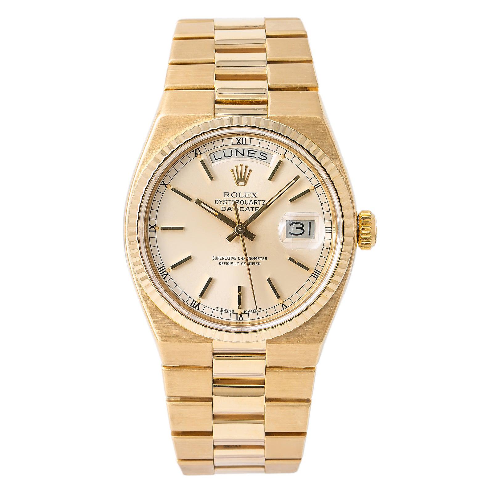 Rolex Day-Date Oyster quartz President 19018 Men Watch Silver Dial 18k Gold 36mm For Sale