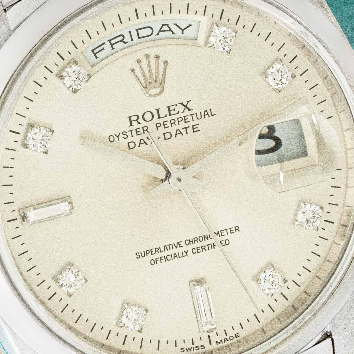 Brilliant Cut Rolex Day-Date Platinum Diamond Dial 118206 For Sale