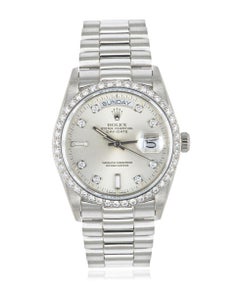 Rolex Day-Date Platinum Silver Dial Diamond Set 18046