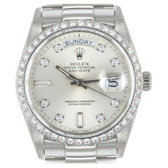 Used Rolex Day-Date Platinum Silver Dial Diamond Set 18046