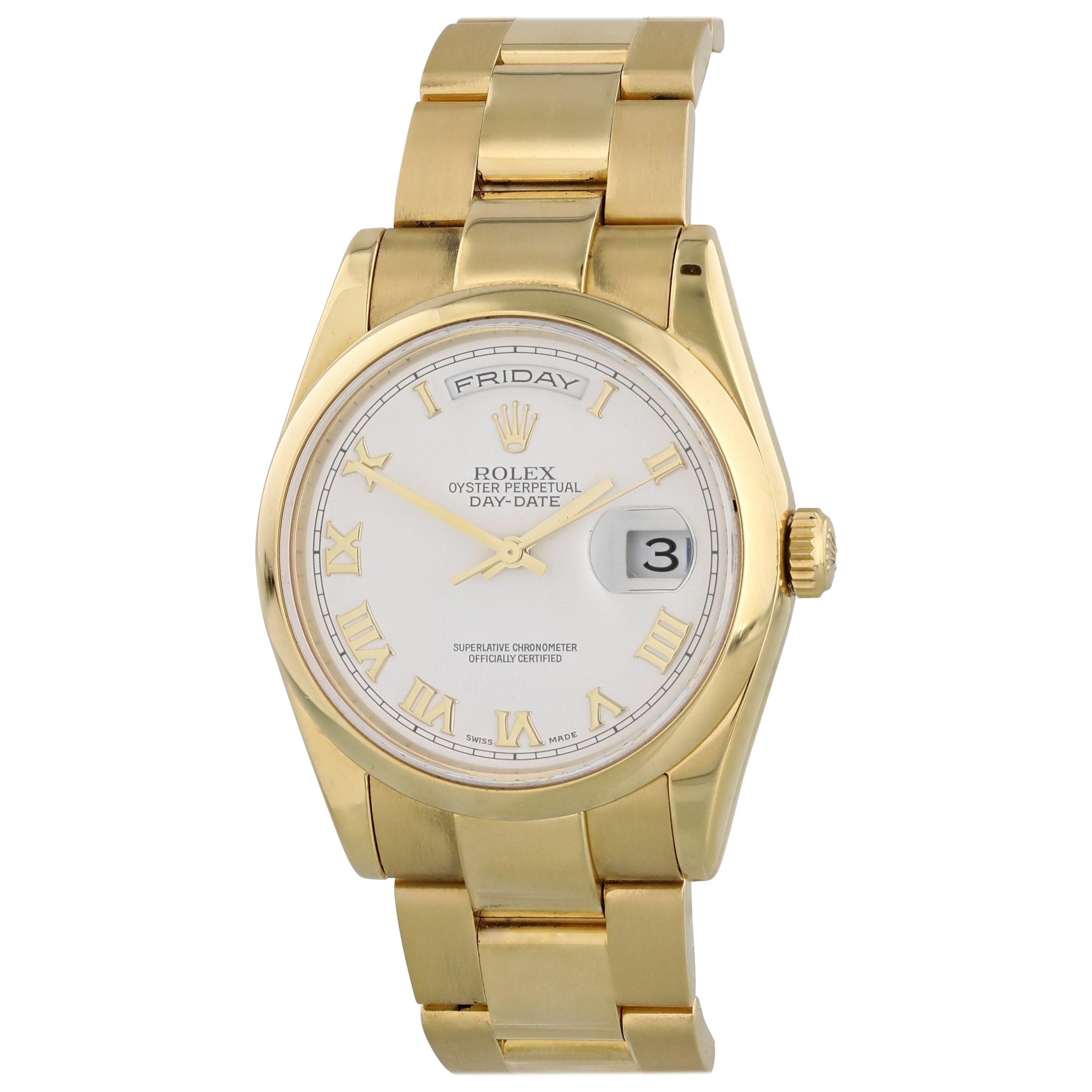 Rolex Day-Date President 118208 18 Karat Yellow Gold Men's Watch For Sale