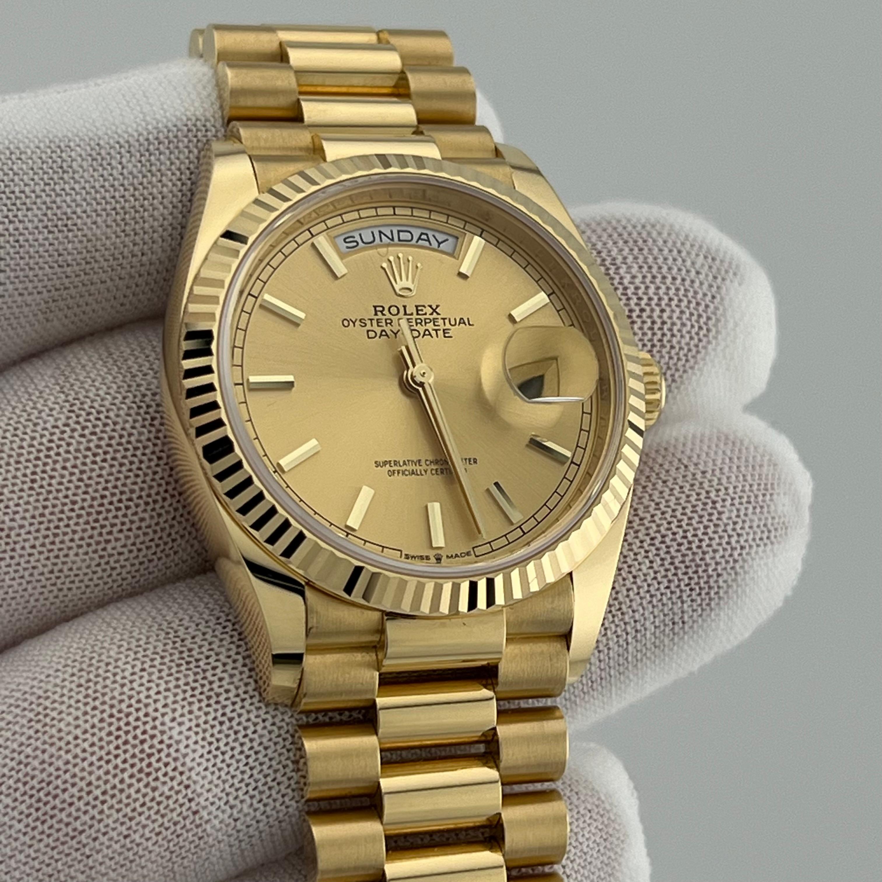 Rolex Day Date President 128238 36mm Champagne Dial 18K Gold Box Paper 2023 In Excellent Condition In San Diego, CA