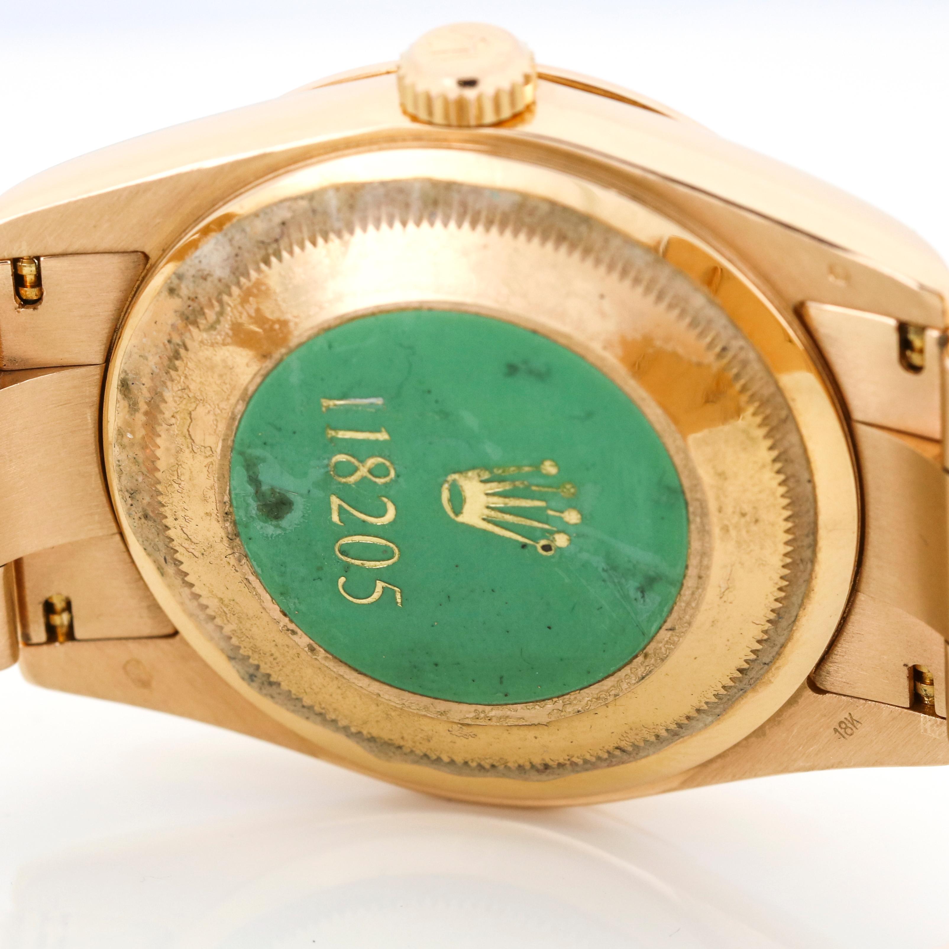 Rolex Day-Date President 18 Karat Rose Gold Arabic Black Dial 118205 For Sale 4