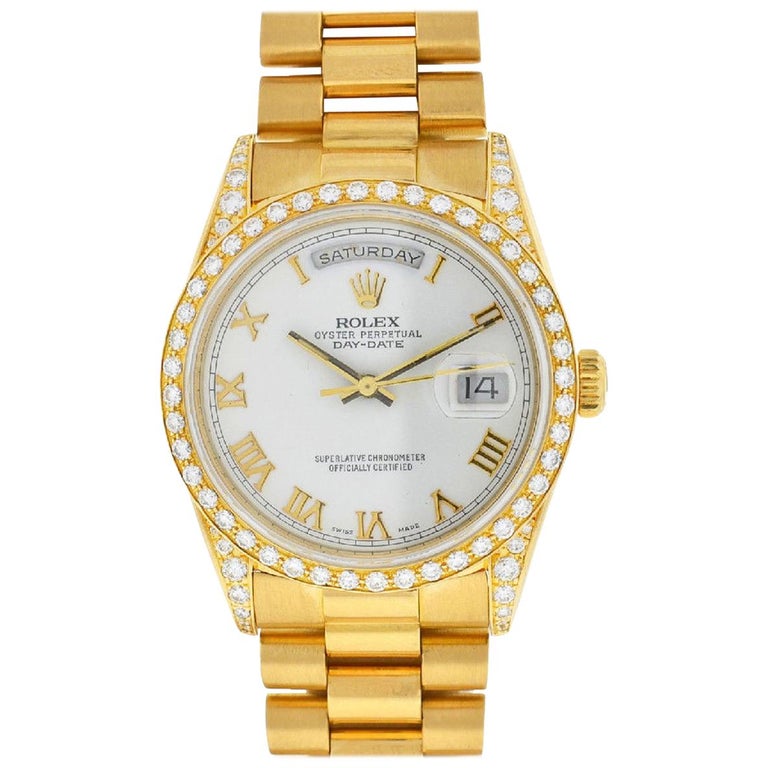 Rolex Day Date President 18 Karat Yellow Gold Quick Factory Diamonds Bezel At 1stdibs