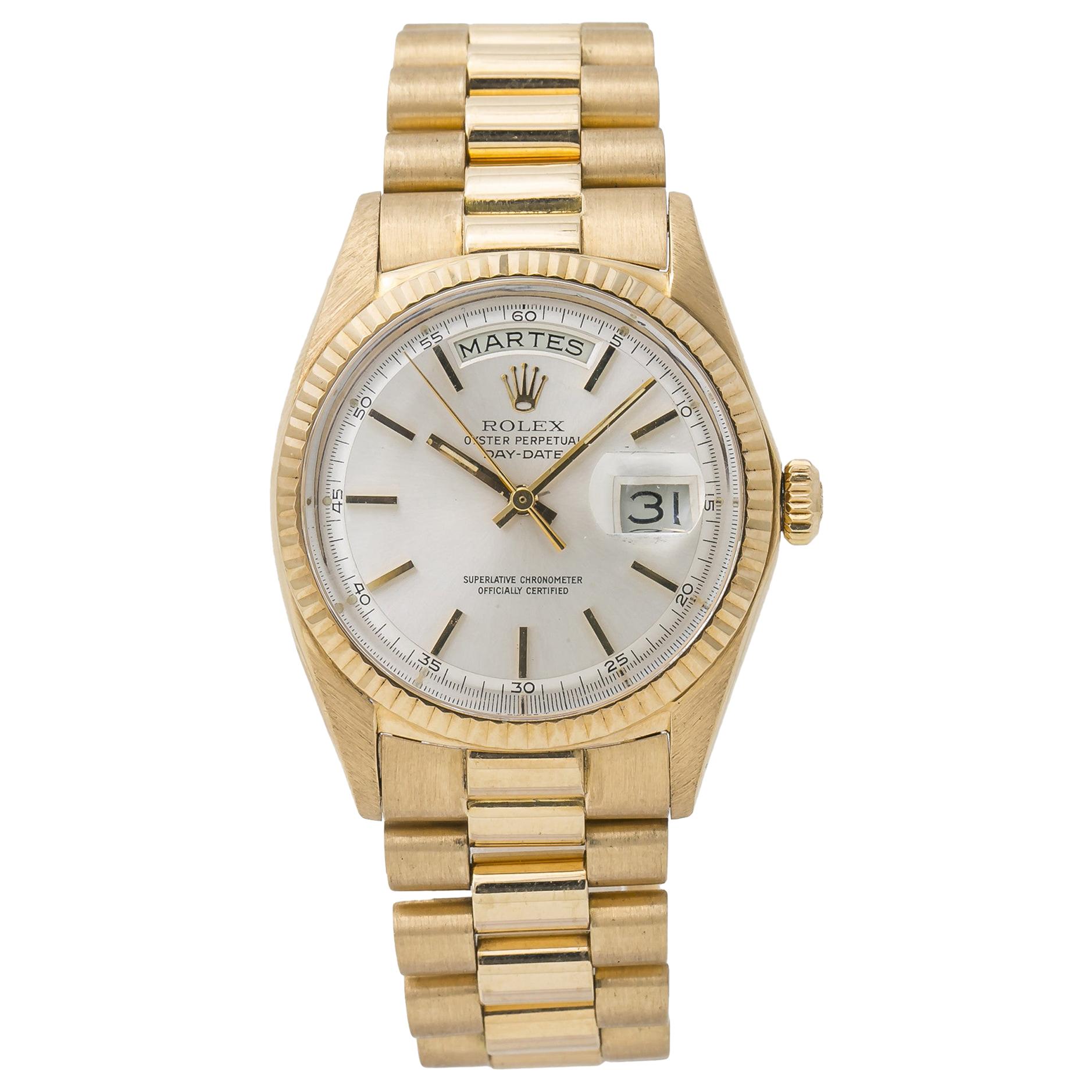 Rolex Day-Date President 1802 Unpolished 18 Karat Yellow Gold Silver Dial Men's
