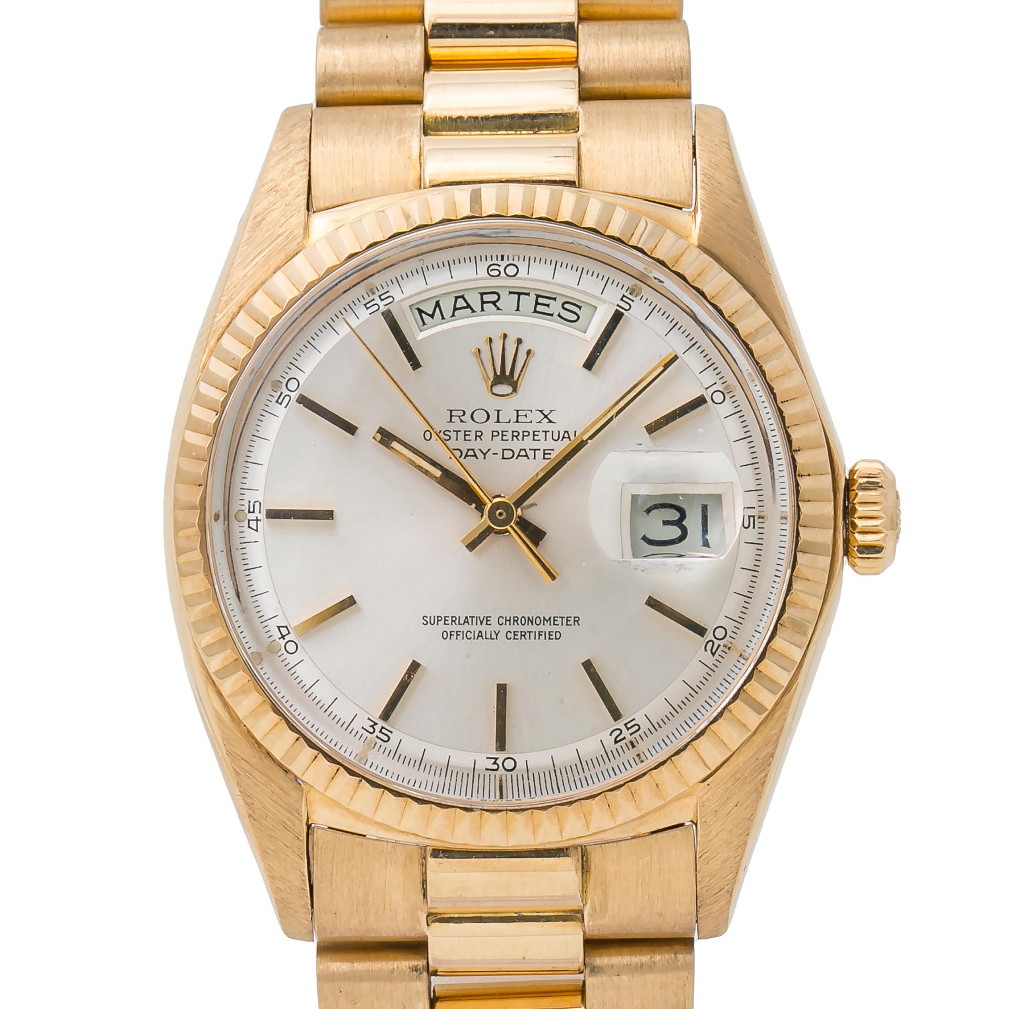 Rolex Day-Date President 1802 Unpolished 18k Yellow Gold Silver Dial Men's 36mm