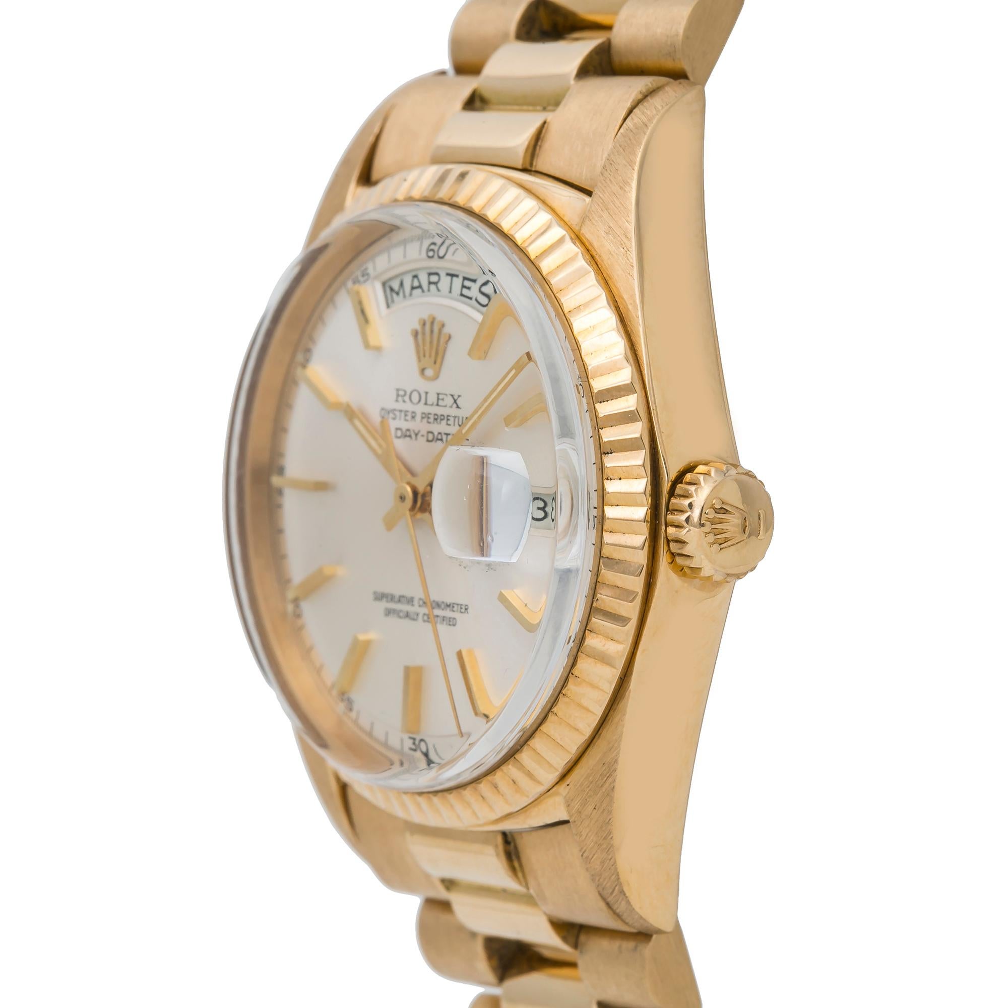 rolex day date yellow gold silver dial