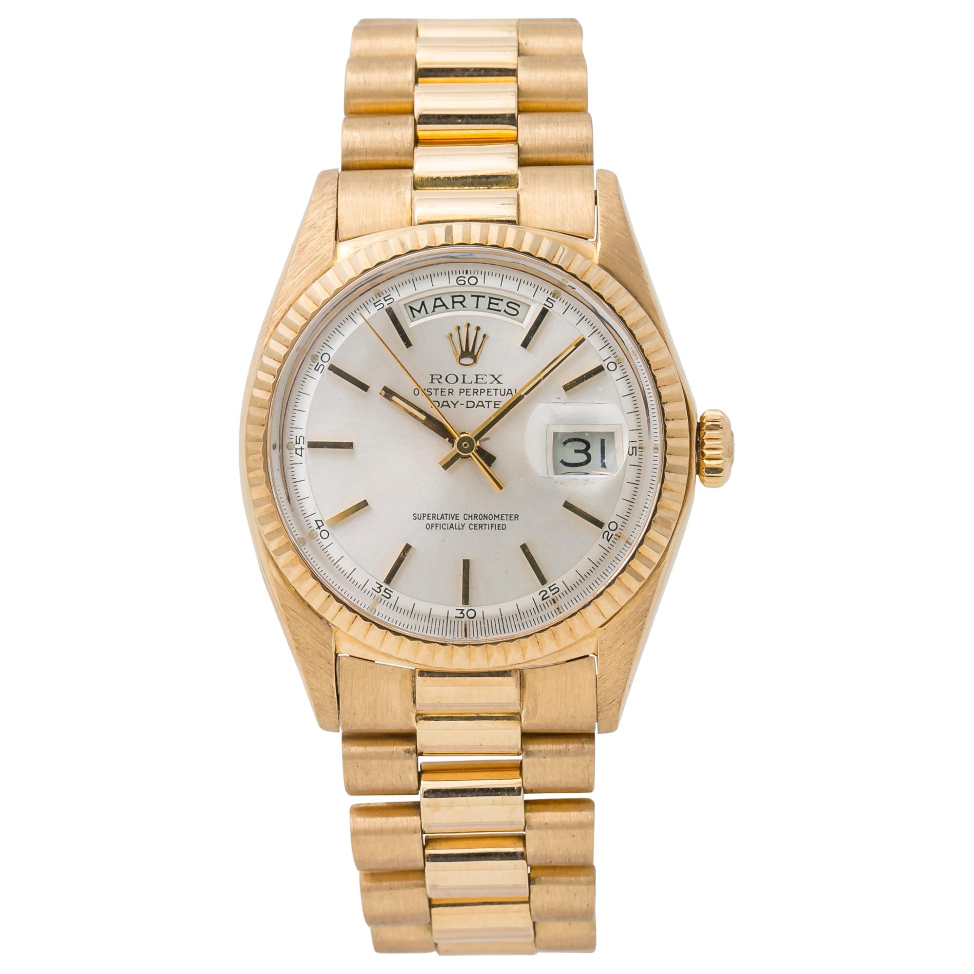 Rolex Day-Date President 1802 Unpolished 18k Yellow Gold Silver Dial Men's For Sale