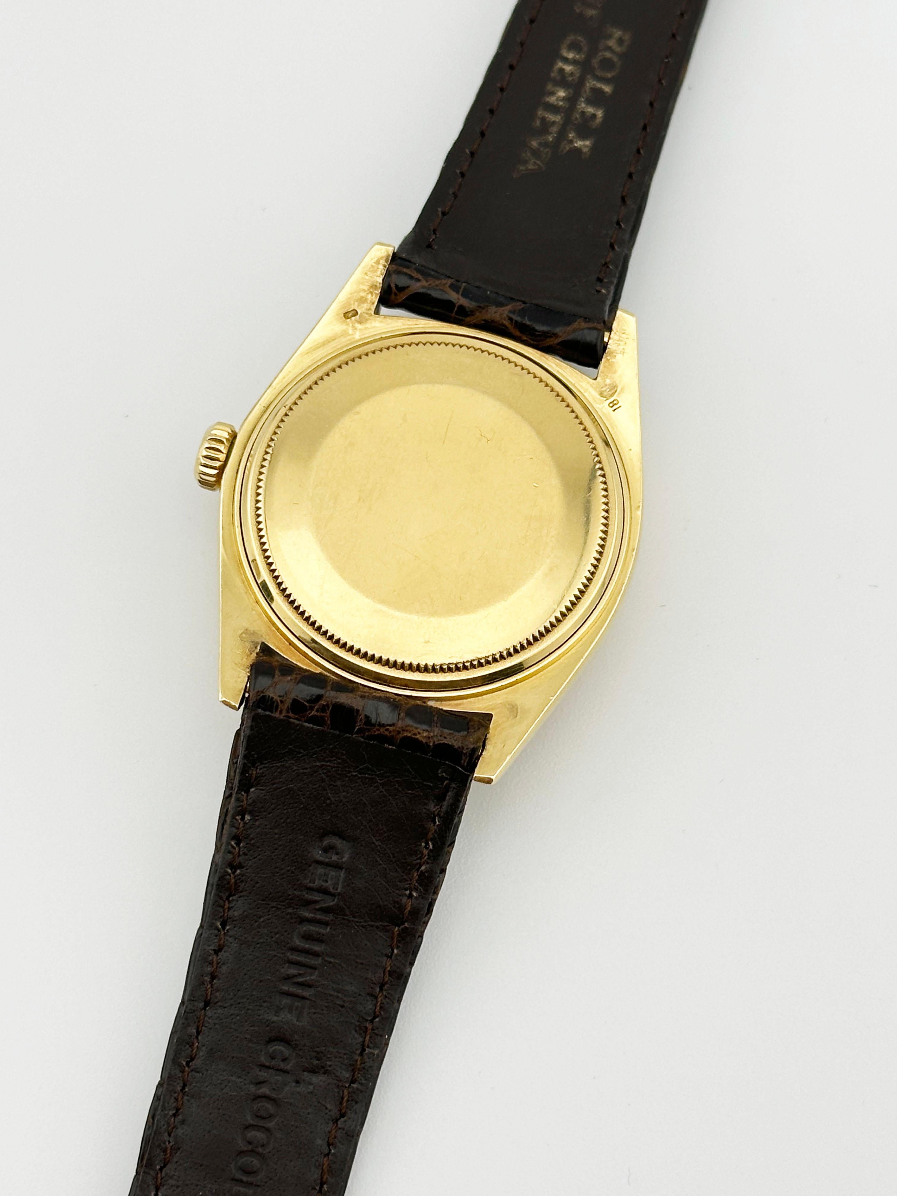 Rolex Day Date President 1803 Buckley Dial 18K Yellow Gold Leather Strap In Good Condition For Sale In San Diego, CA