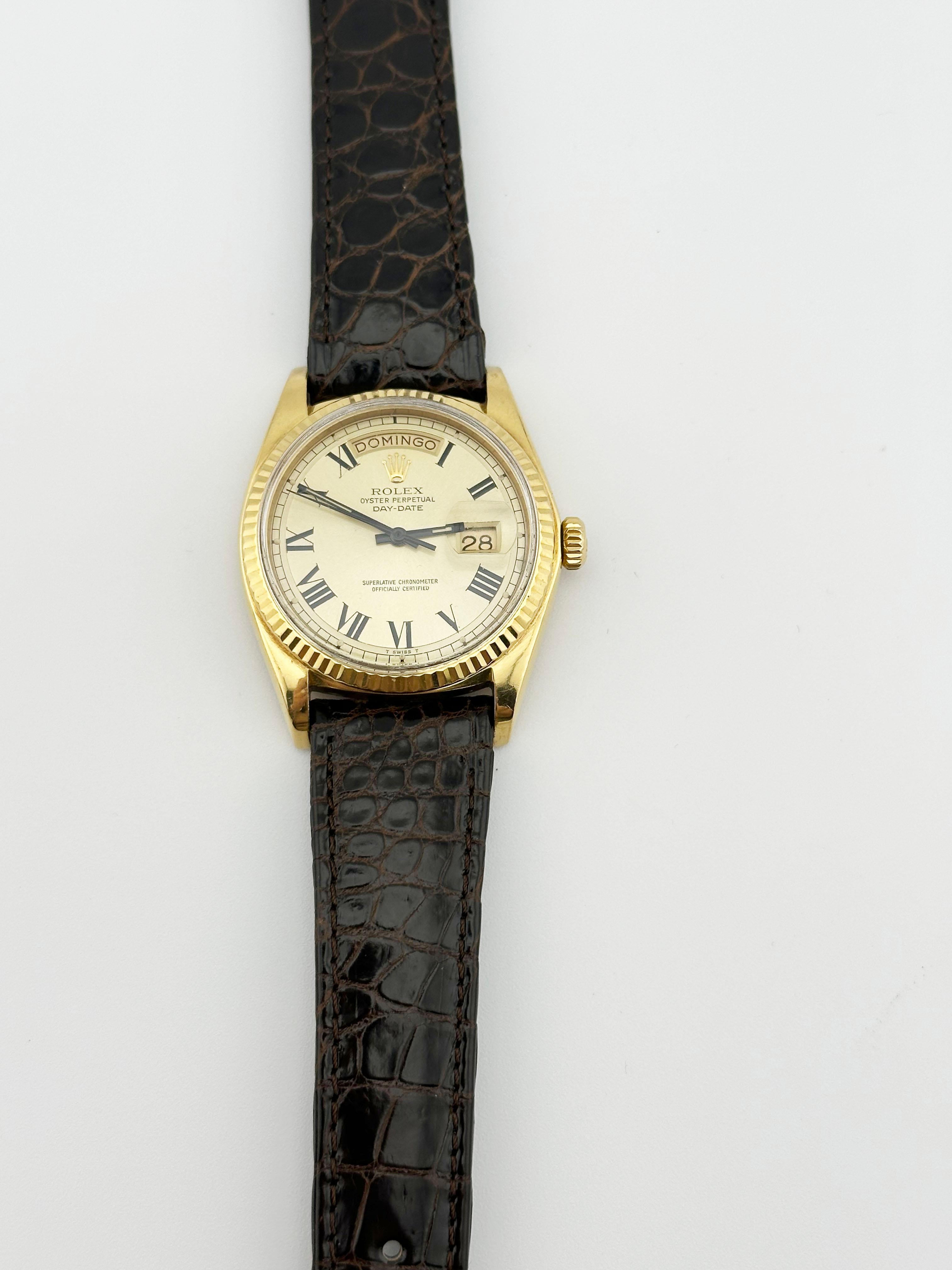 Rolex Day Date President 1803 Buckley Dial 18K Yellow Gold Leather Strap For Sale 2