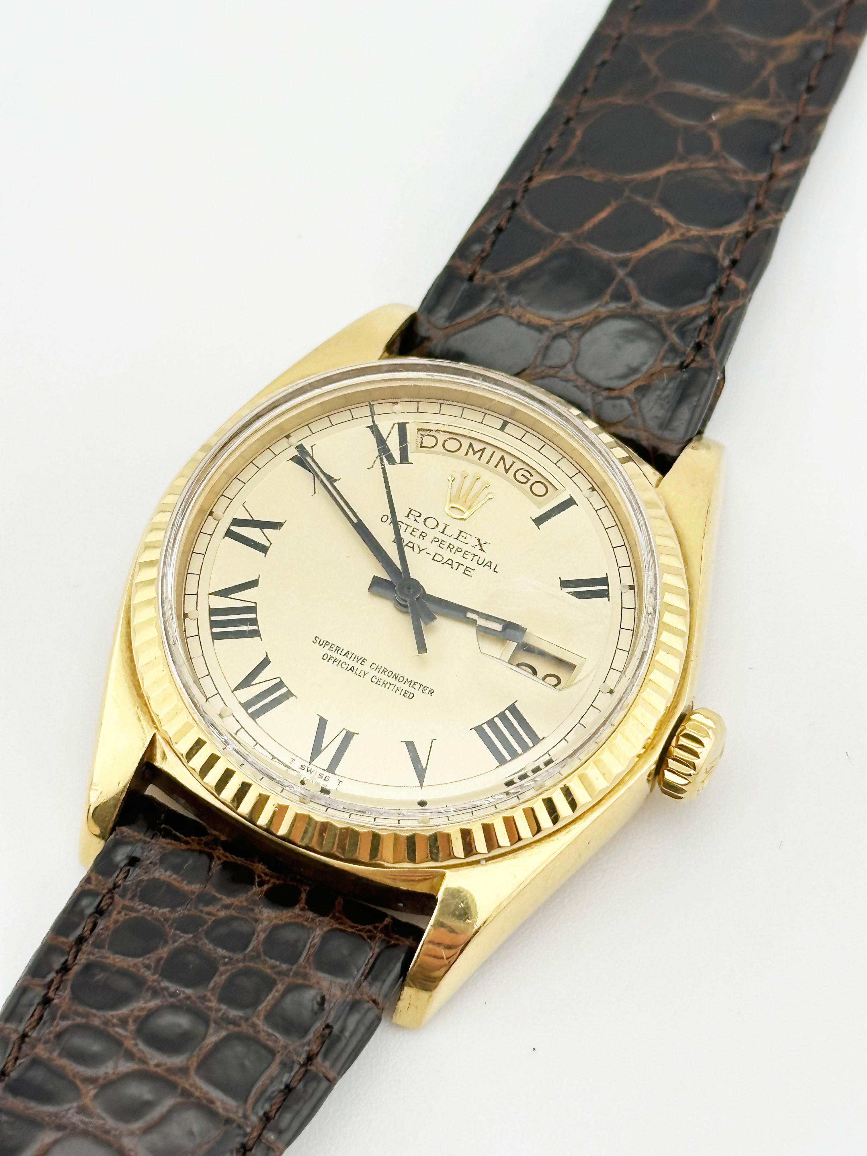 Rolex Day Date President 1803 Buckley Dial 18K Yellow Gold Leather Strap For Sale 3