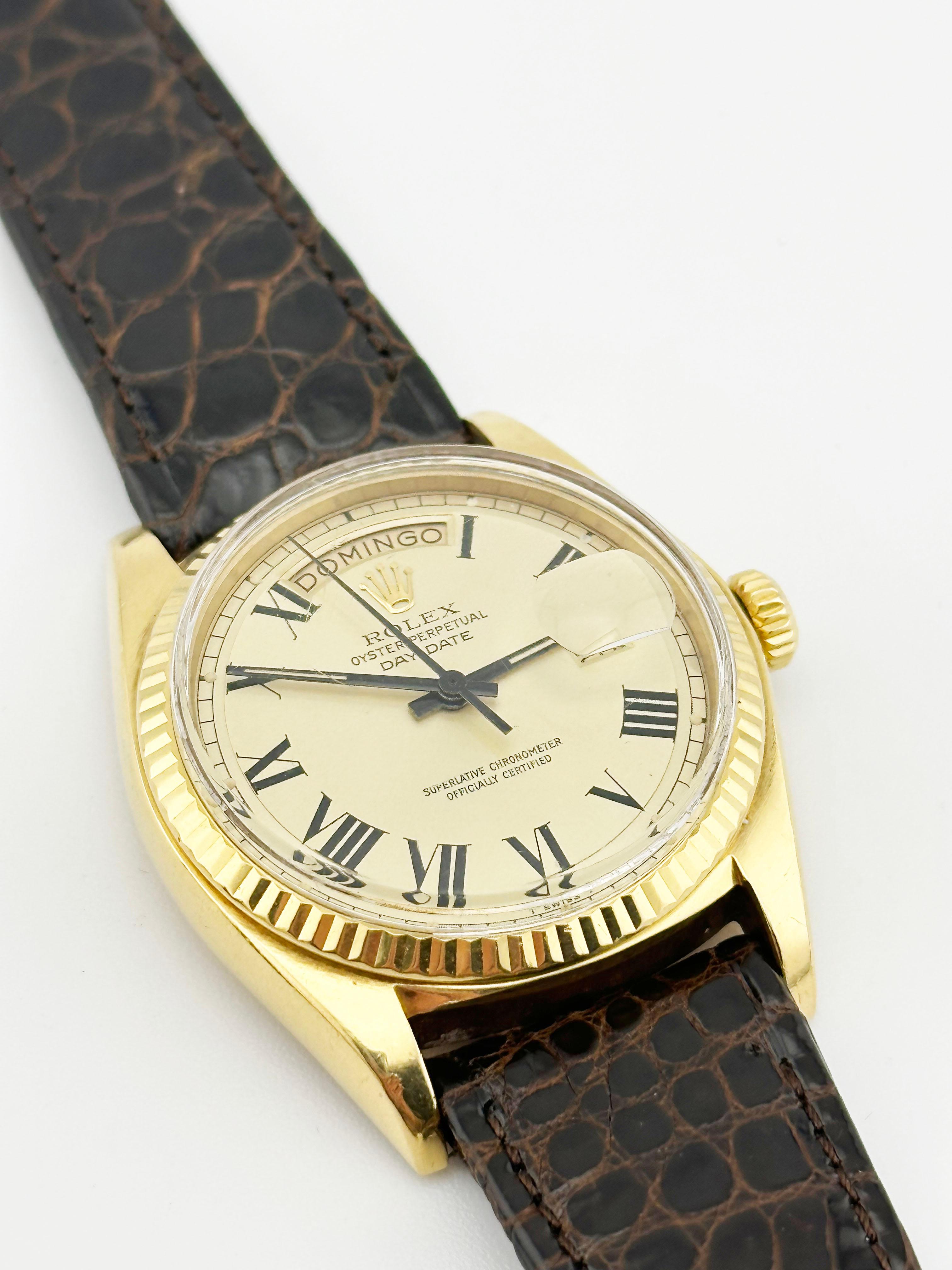 Rolex Day Date President 1803 Buckley Dial 18K Yellow Gold Leather Strap For Sale 4