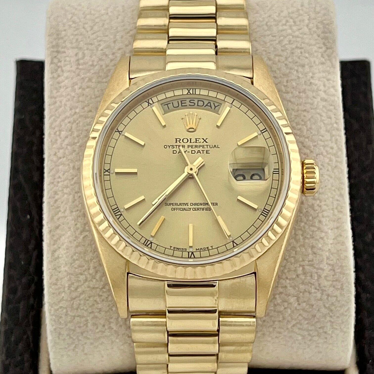Rolex Day Date President 18038 Champagne Dial 18K Yellow Gold 36mm In Excellent Condition In San Diego, CA