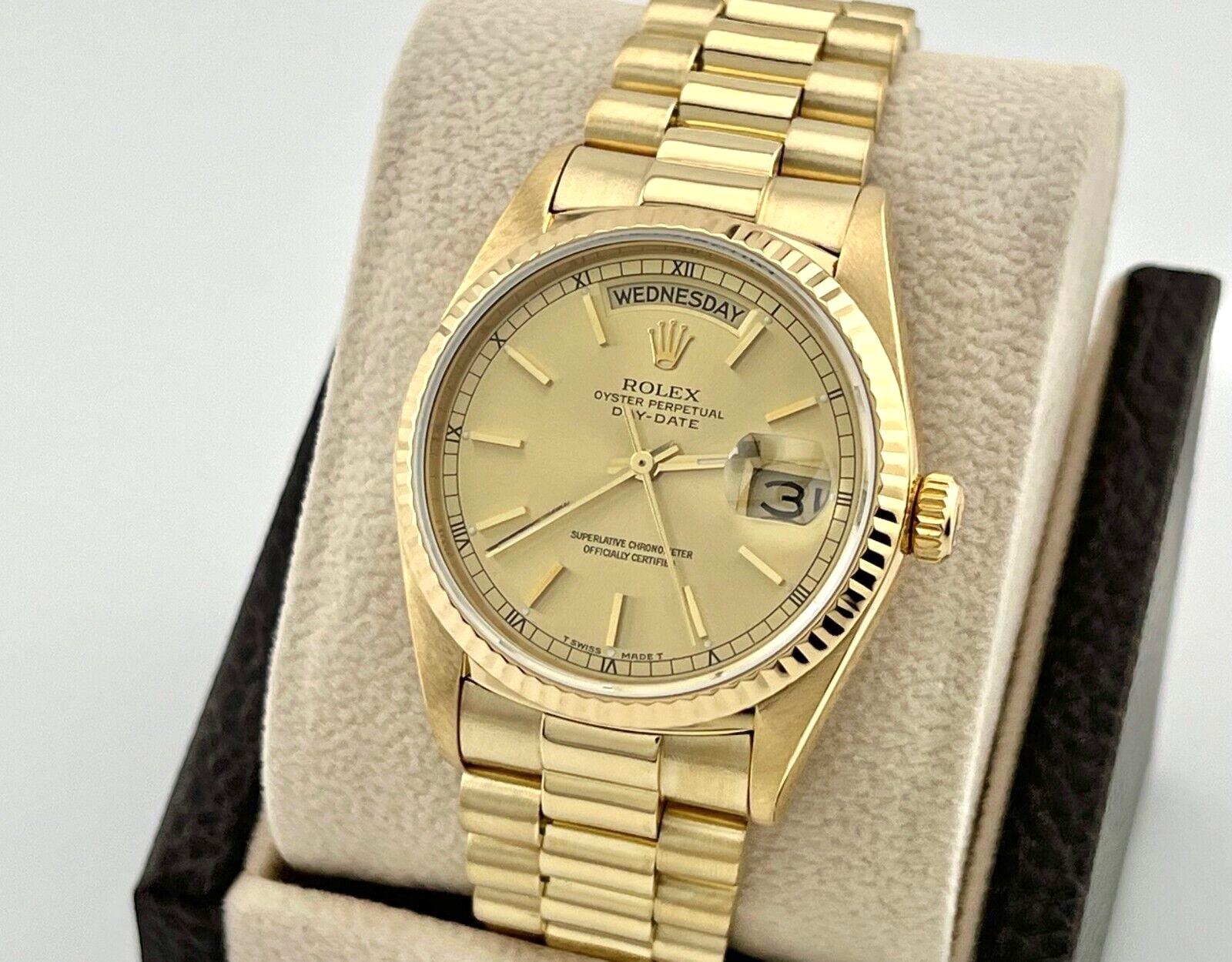 Men's Rolex Day Date President 18038 Champagne Dial 18K Yellow Gold 36mm