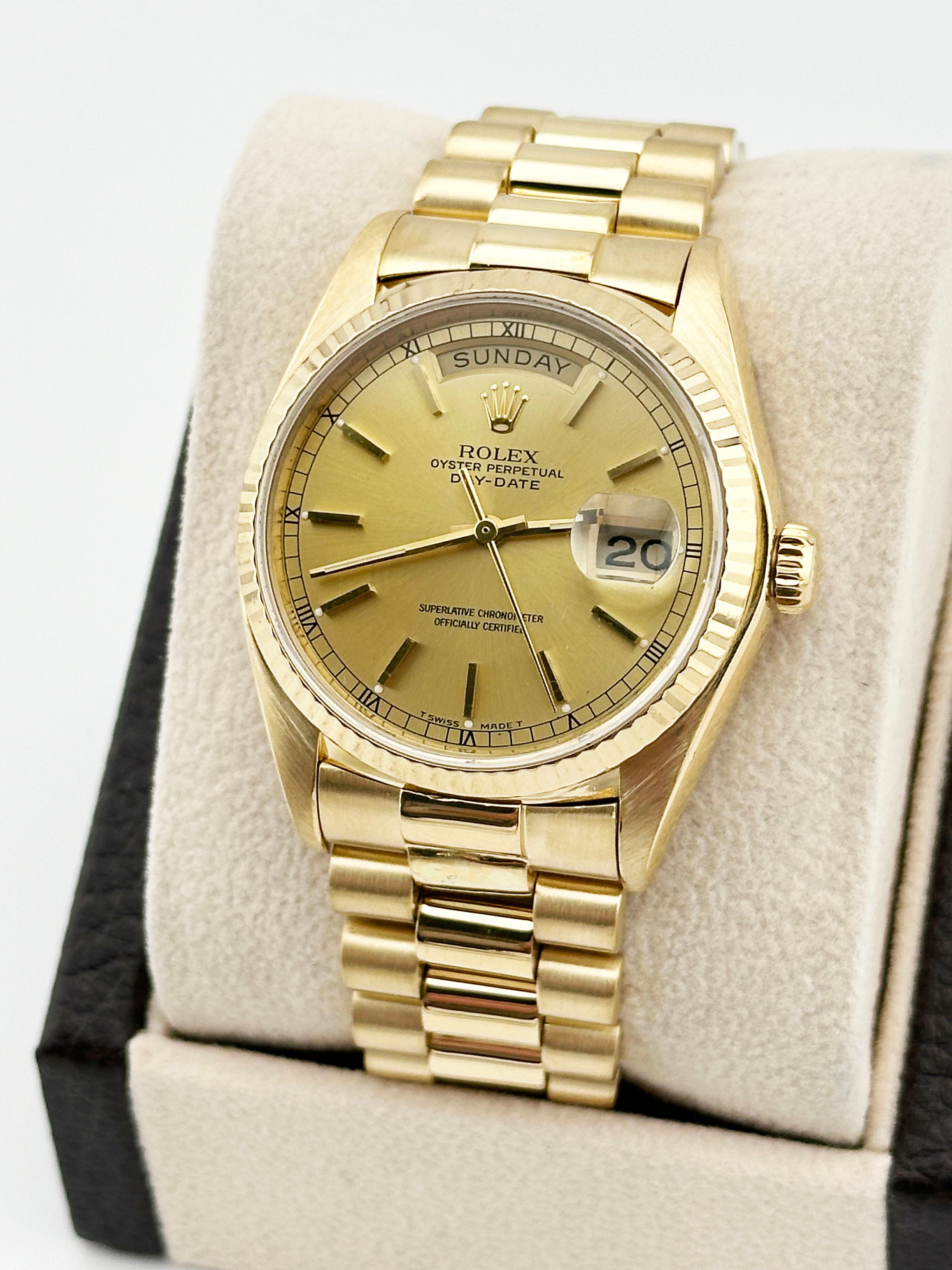 Men's Rolex Day Date President 18038 Champagne Dial 18K Yellow Gold 36mm