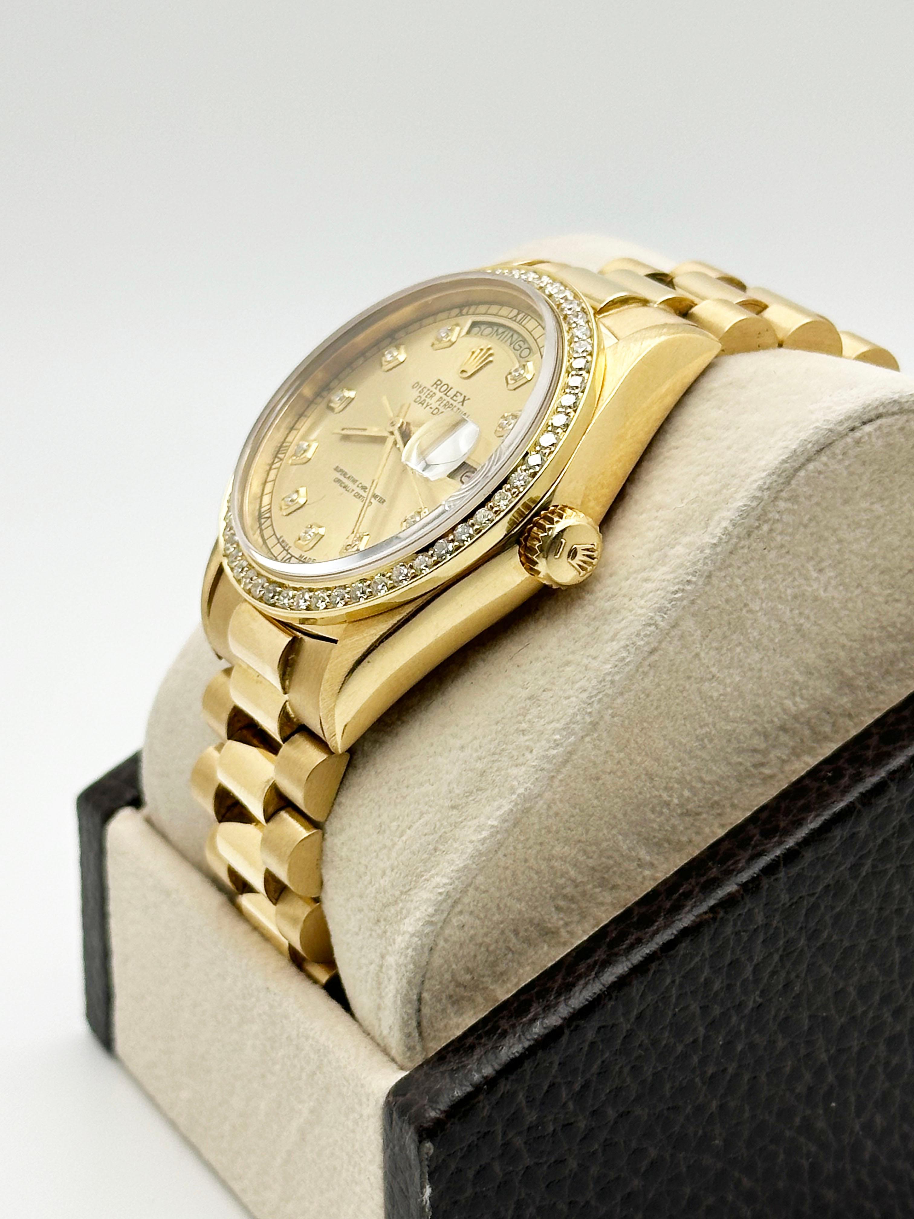 Uomo Rolex Day Date President 18038 Champagne Diamond Dial 18K Yellow Gold 36mm in vendita