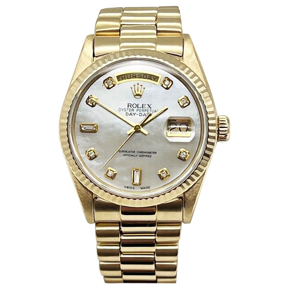 Rolex Day Date President 18038 Weißes MOP Diamant-Zifferblatt 18K Gelbgold