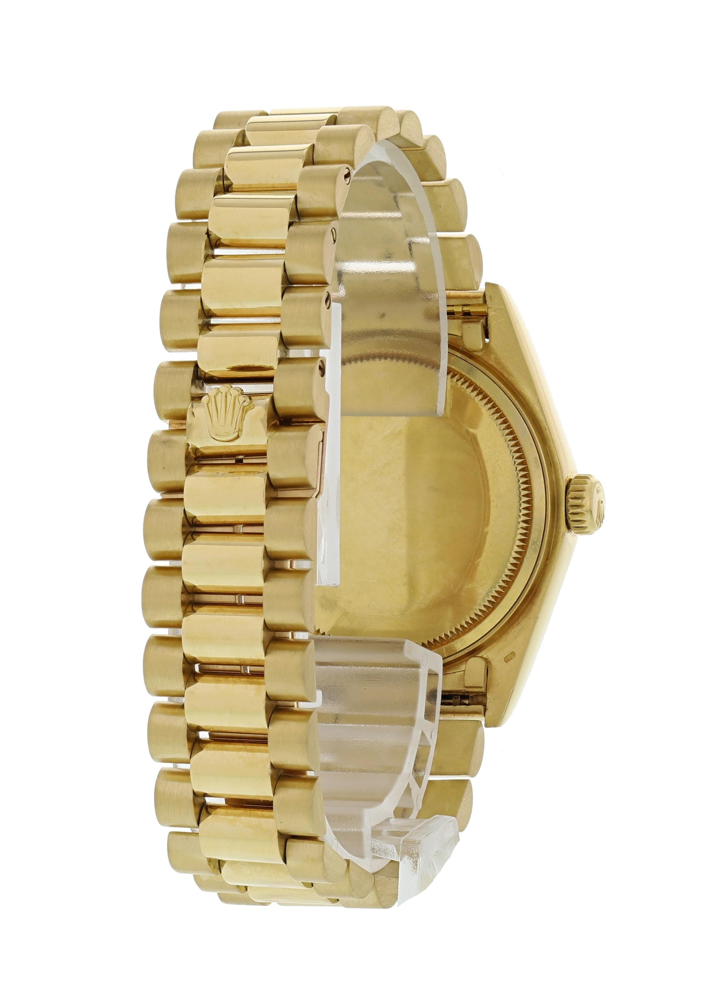 Rolex Day-Date President 18038 Wood Dial 18 Karat Yellow Gold Men's Watch For Sale 1