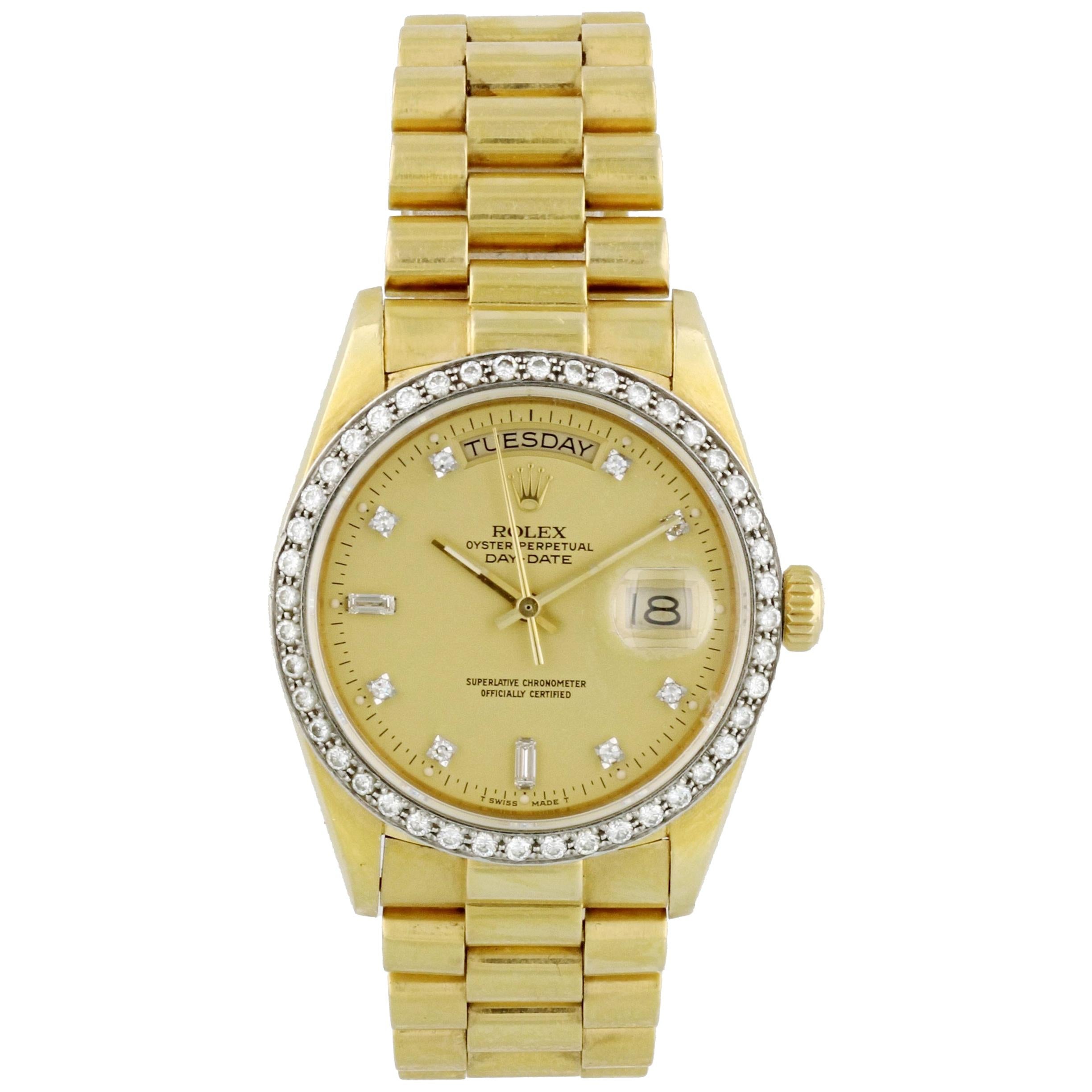 Rolex Day-Date President 18048 Diamond Dial and Bezel Men's Watch For Sale