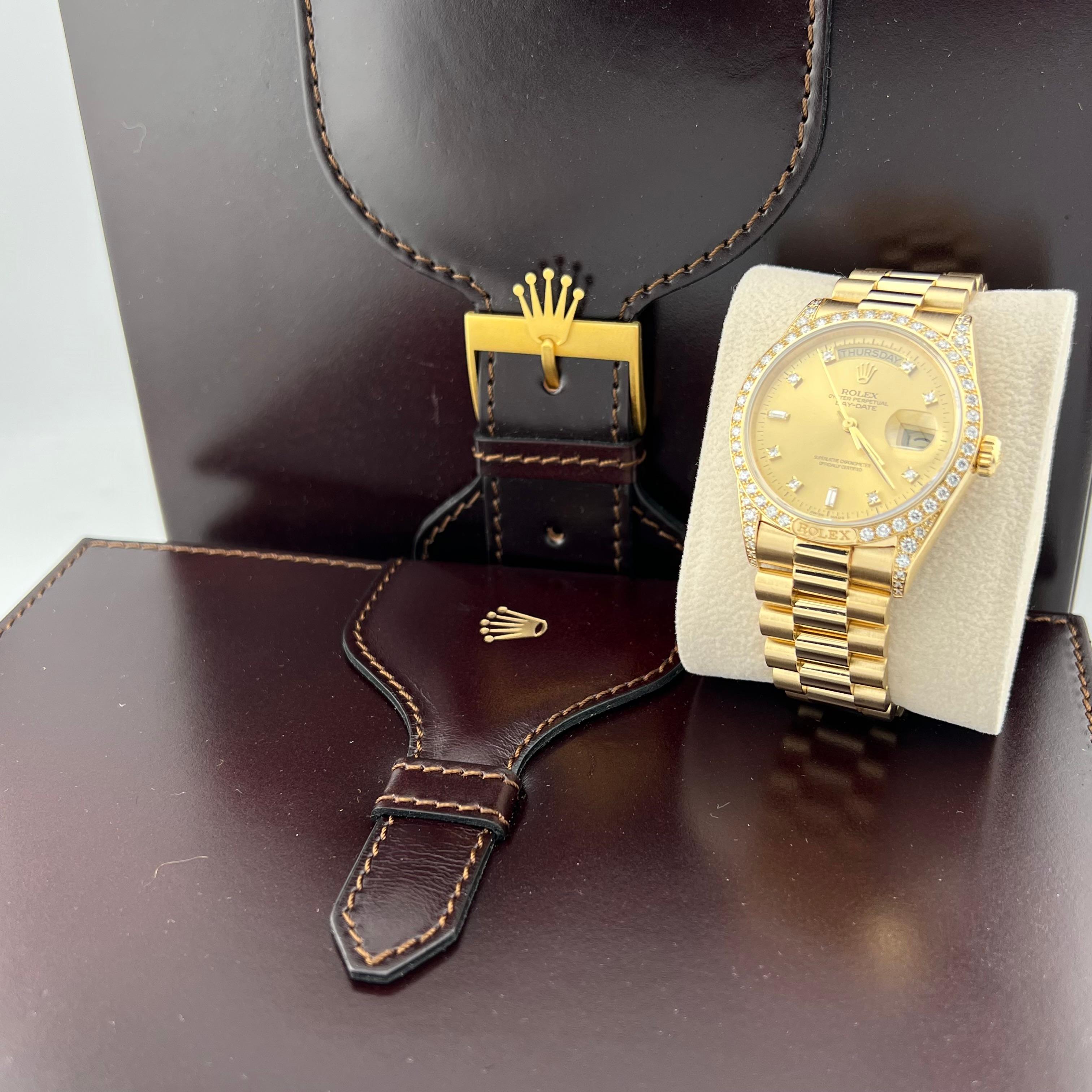 Rolex Day Date President 18138 Factory Diamond Dial Bezel & Lugs 18K Yellow Gold For Sale 7